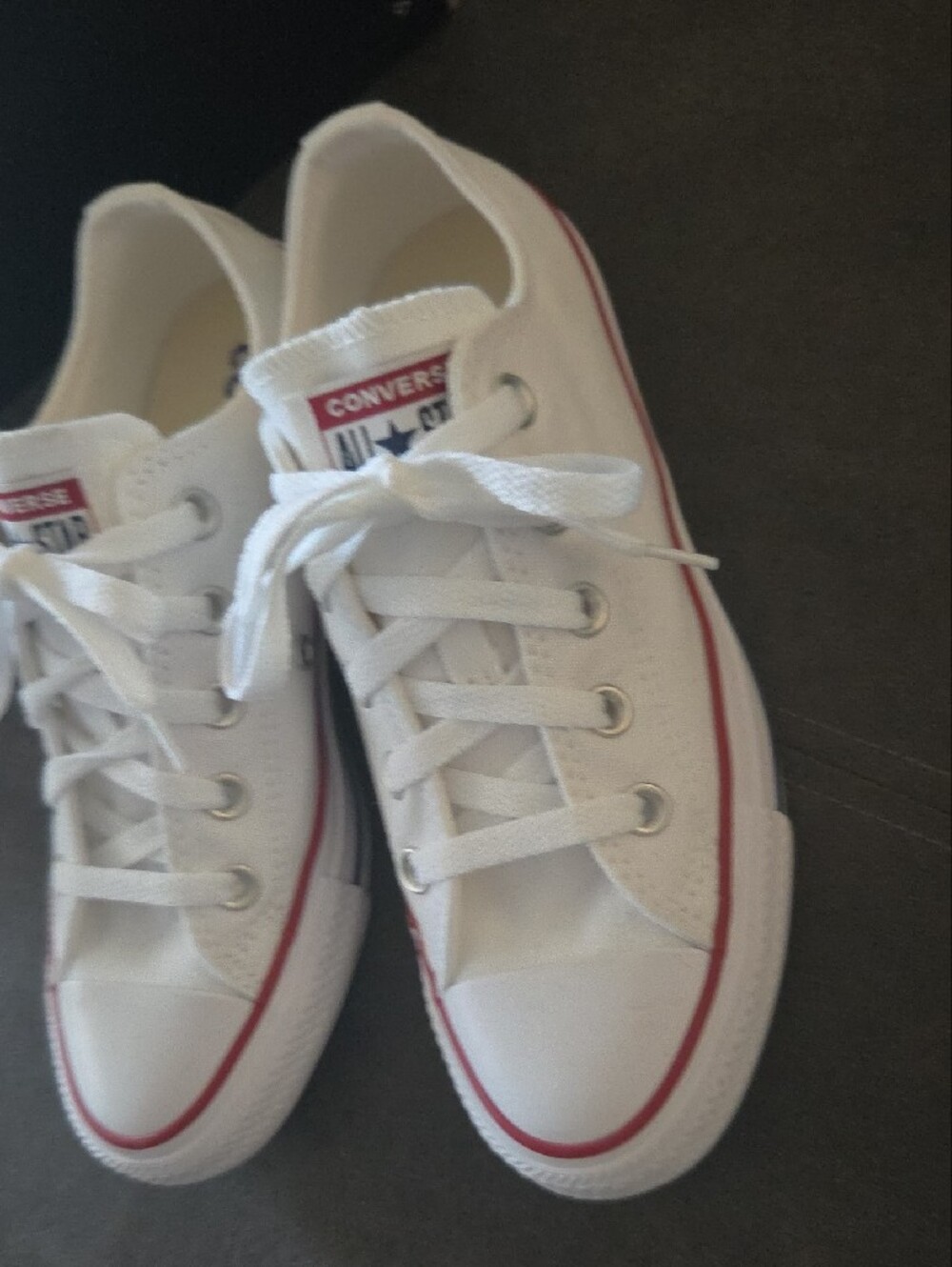 Converse White Low Top Sneakers with Red Trim - Picture 4 of 7